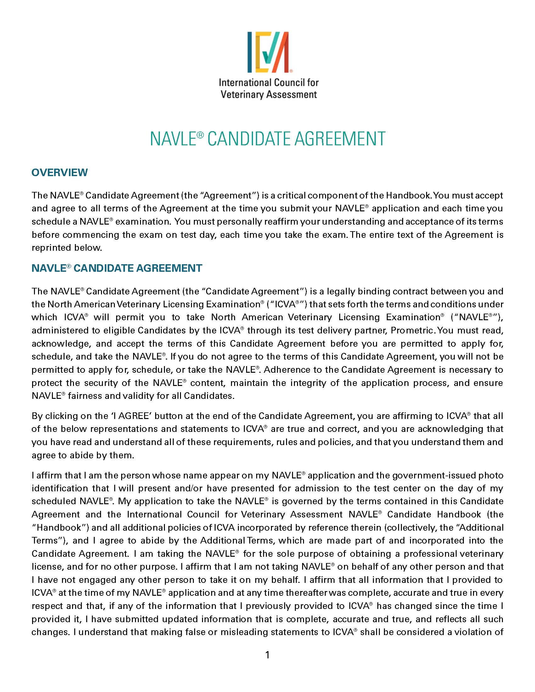 NAVLE Candidate Agreement