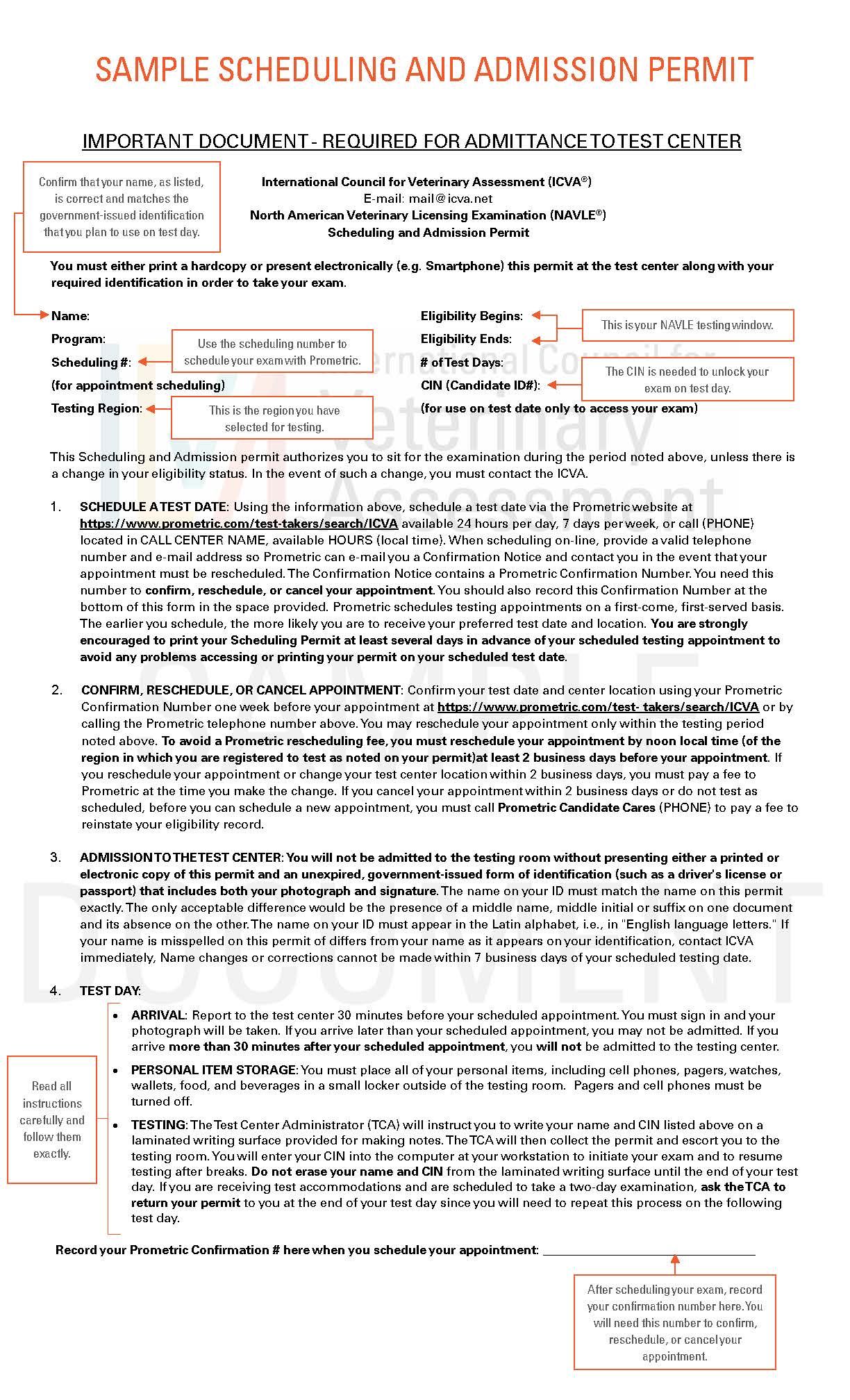NAVLE Sample Scheduling and Admissions Permit